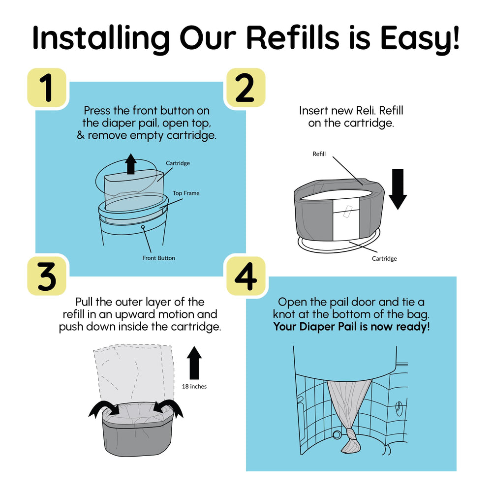 Reli diaper pail refill compatibility with Dekor Classic ensures seamless substitution