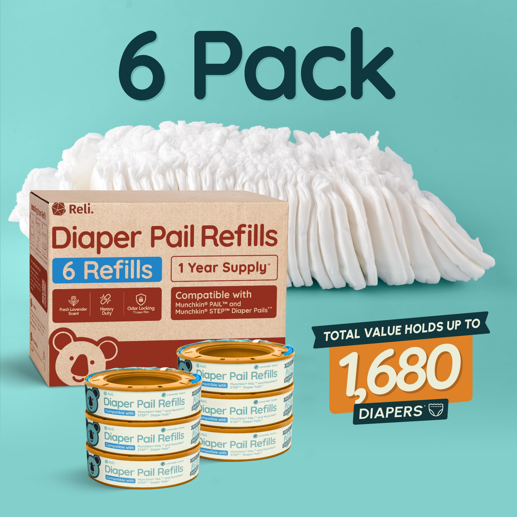 Reli diaper pail refill ring inside demonstrates quick replacement during late-night changes.