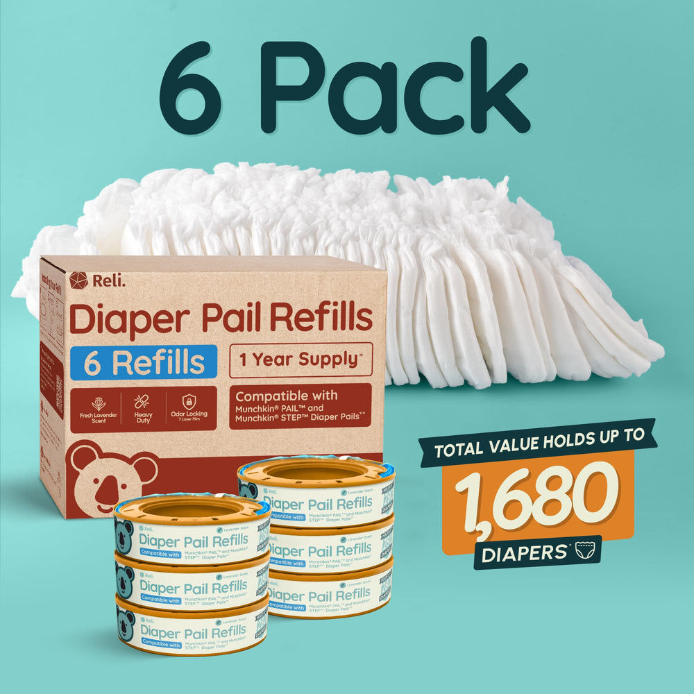 Reli diaper pail refill ring inside demonstrates quick replacement during late-night changes.
