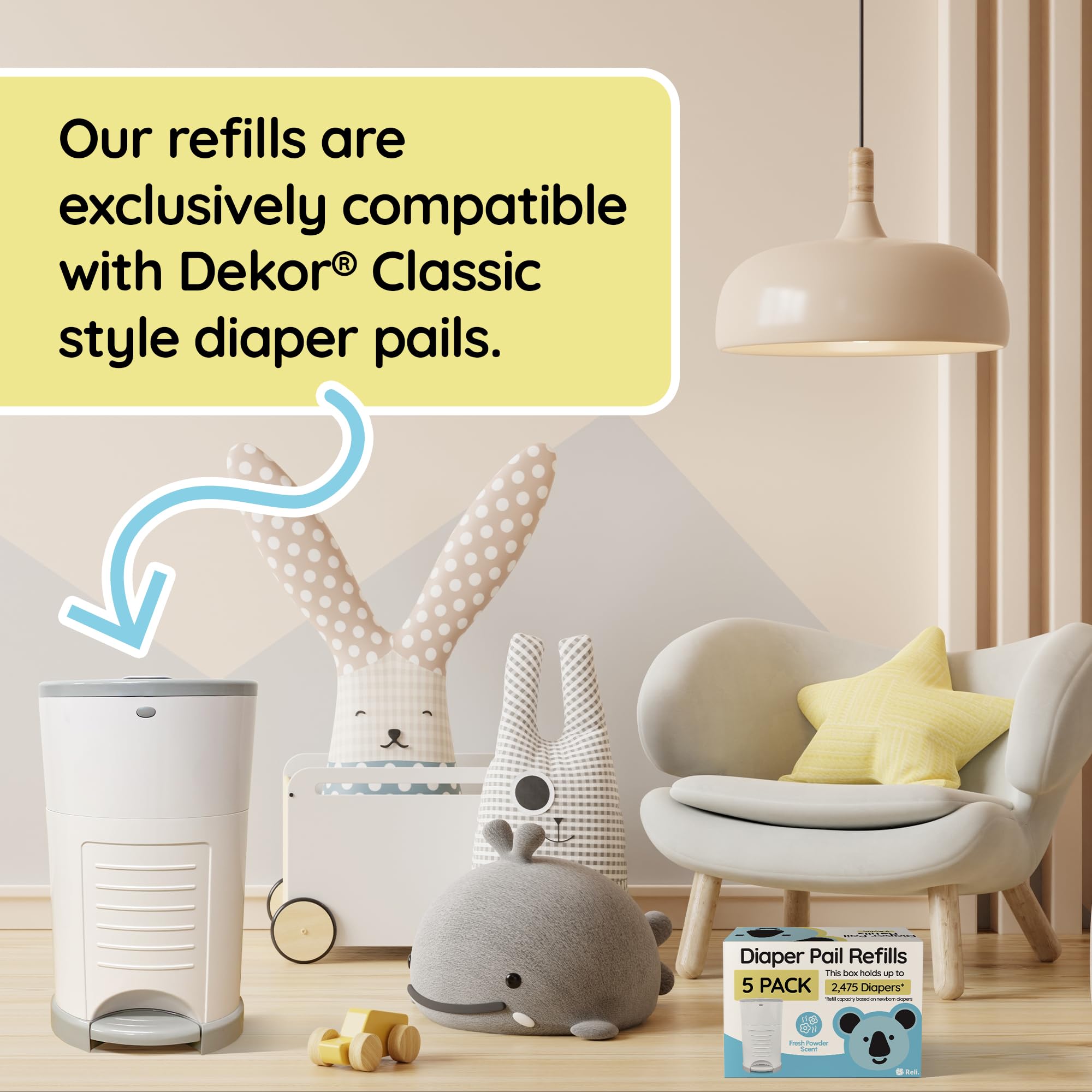 Reli diaper pail refill bags deliver strong, easy replacement performance.
