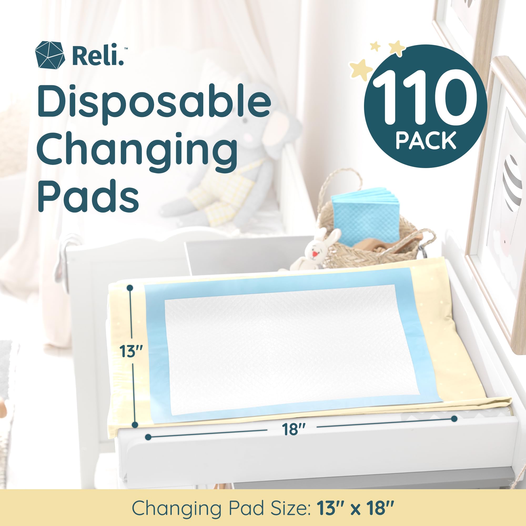 Reli disposable changing pads soft quilted top keeps baby's skin comfortable during changes.