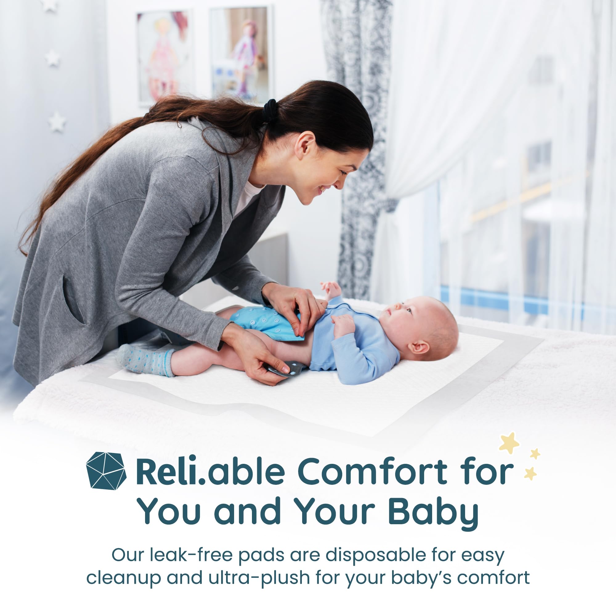 Reli white nursery-friendly pads for clean, bright changing areas