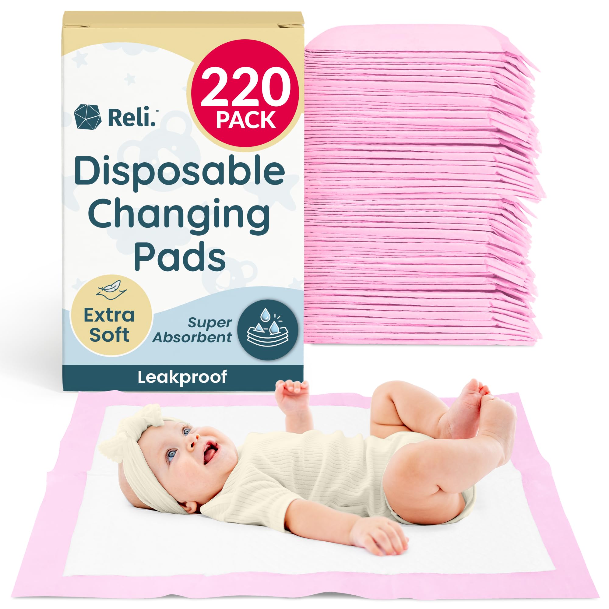 Reli disposable pads pink 13x18 pack with soft surface for gentle diaper changes