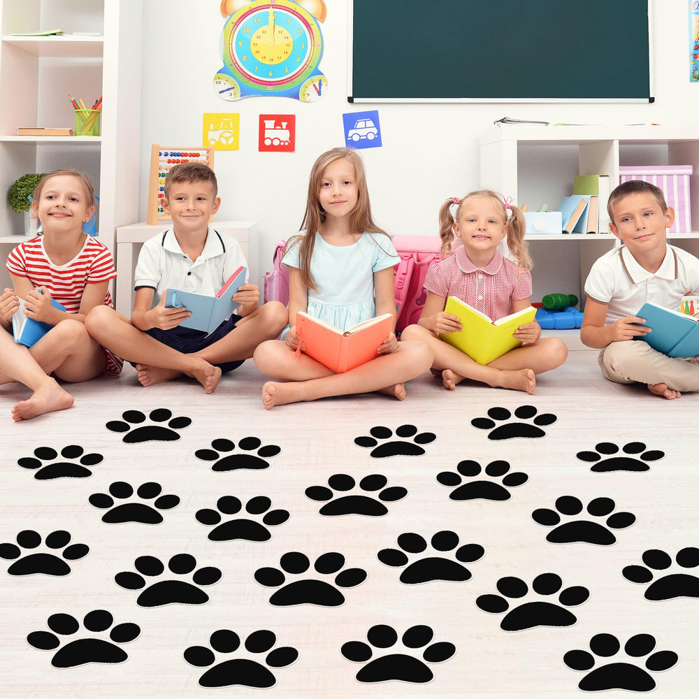 ReliThick paw print floor decal, large 7.5 inch, ideal for classrooms and home play areas.