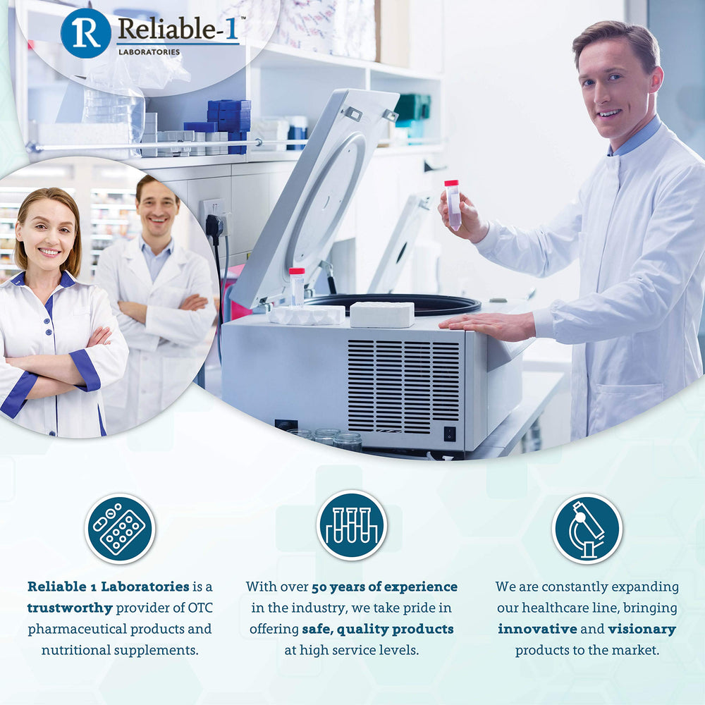 Reliable-1 Laboratories closeup ingredients-info highlights a dye-free, trusted formula.
