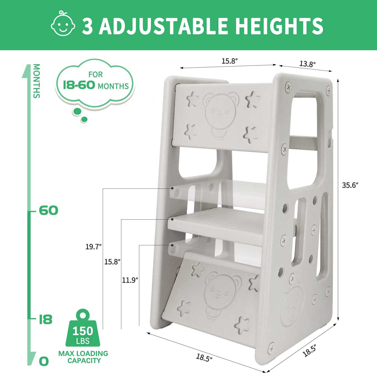 Reliancer Nursery Step Stool side view highlights double safety rails for secure climbing