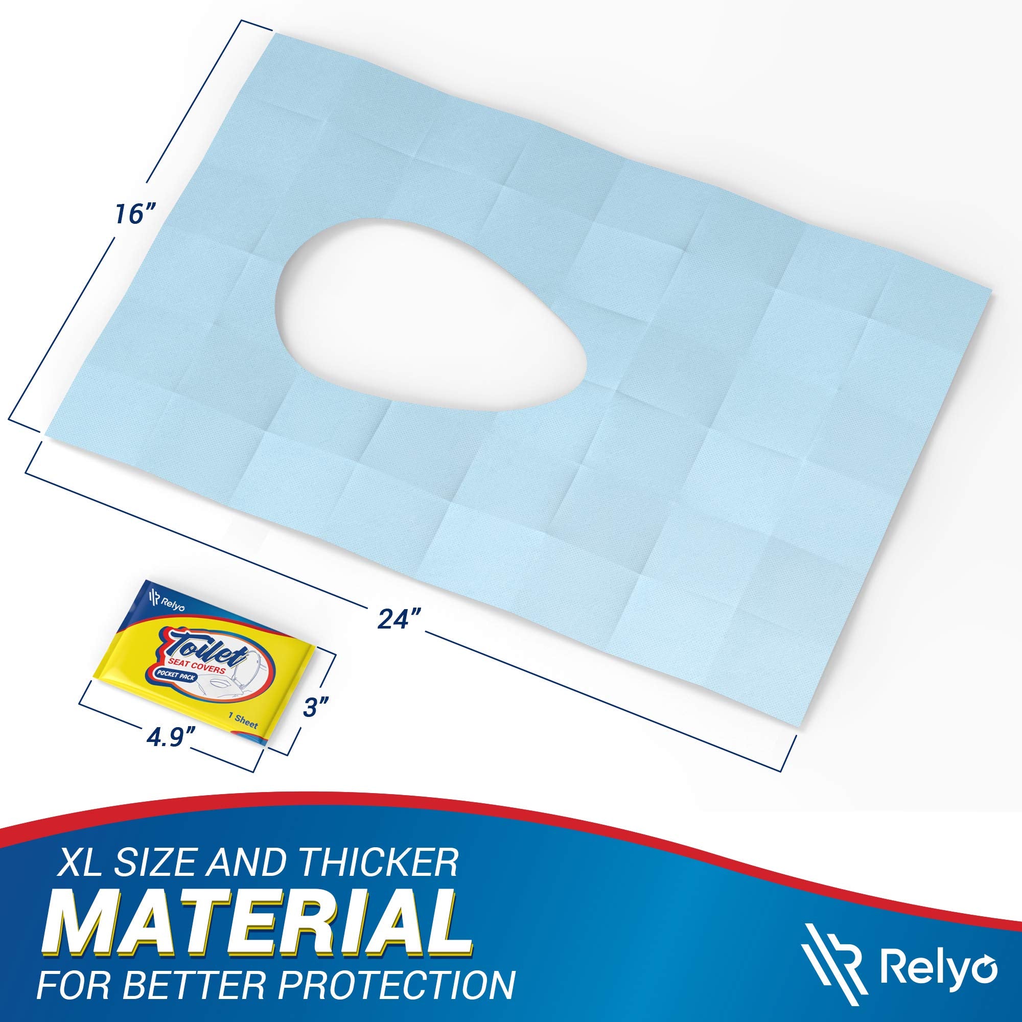 Relyo adhesive tabs secure-fit on public toilets.