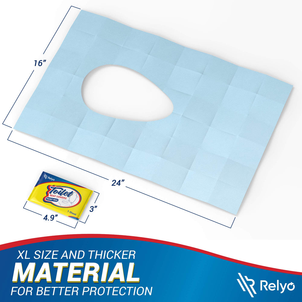 Relyo adhesive tabs secure-fit on public toilets.