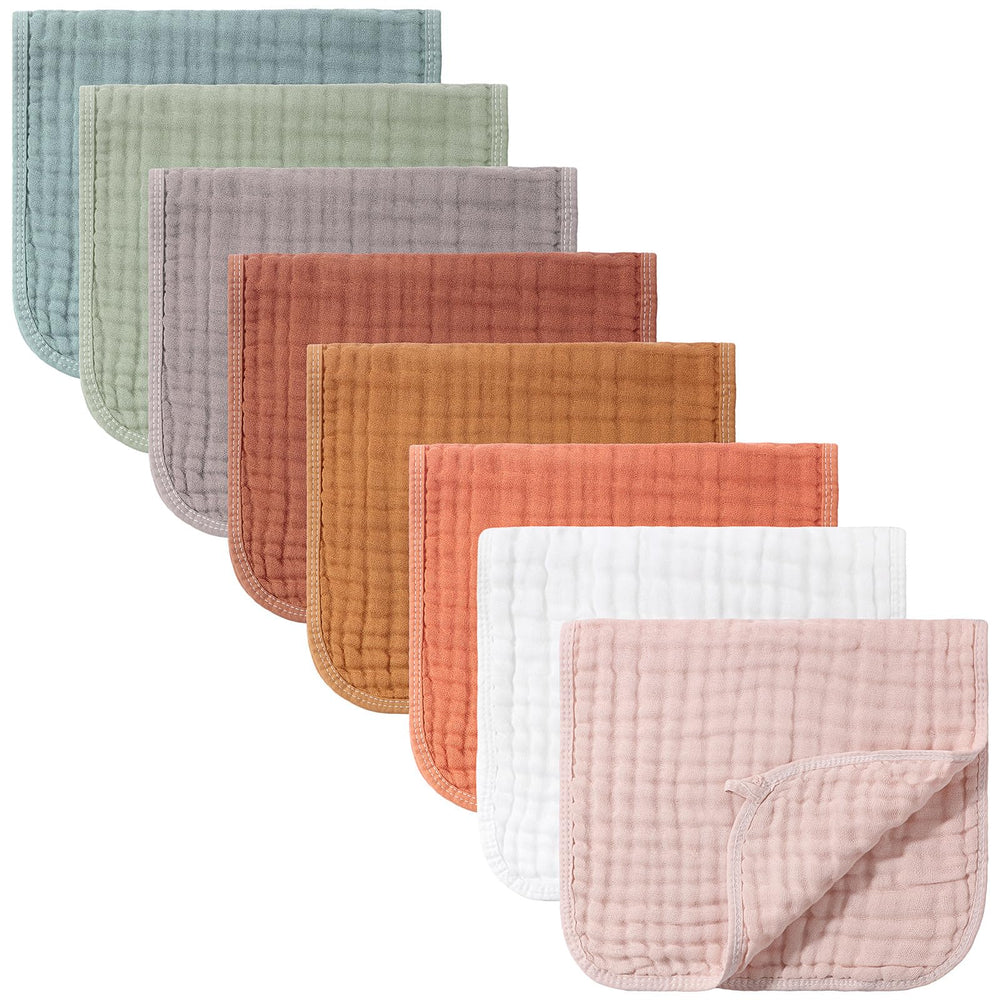 Remagr 8-pack muslin burp cloths in a colorful bundle for everyday protection.