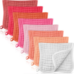 Remagr 8-pack muslin burp cloths main view, colorful and soft for baby burping.