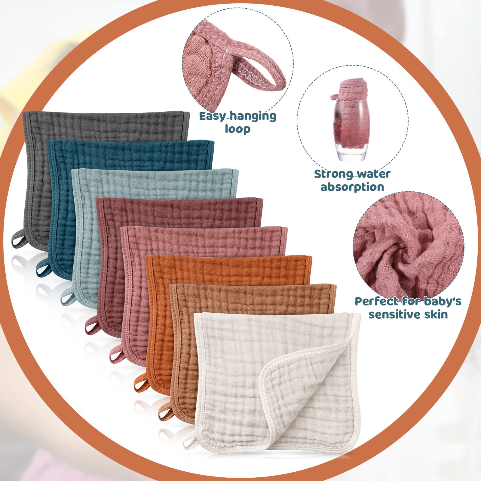 Remagr colorful muslin burp cloths in assorted colors for everyday baby outfits.