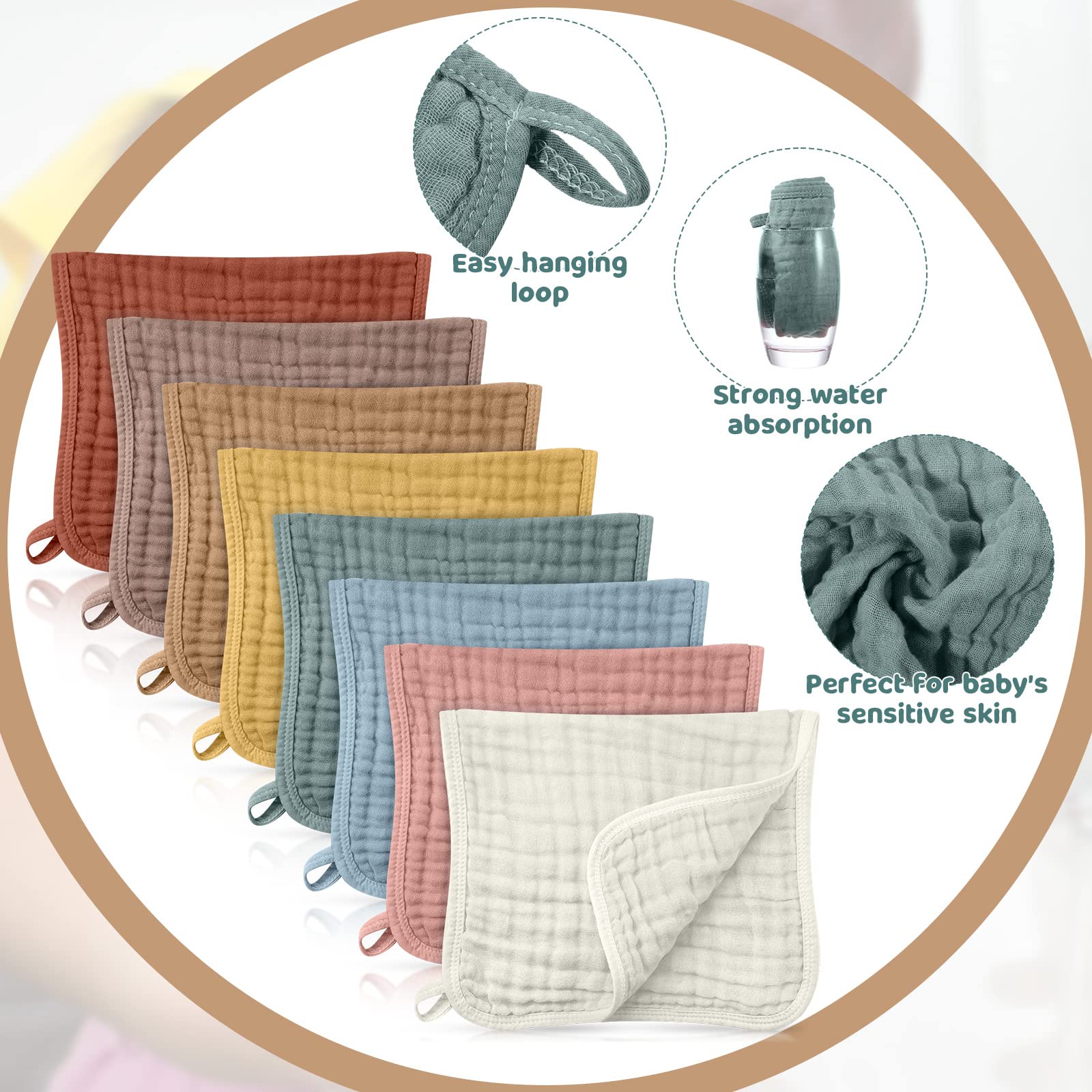 Remagr muslin burp cloths 25x50 cm shown flat, six-layer absorbency for spills.