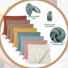 Remagr muslin burp cloths 25x50 cm shown flat, six-layer absorbency for spills.