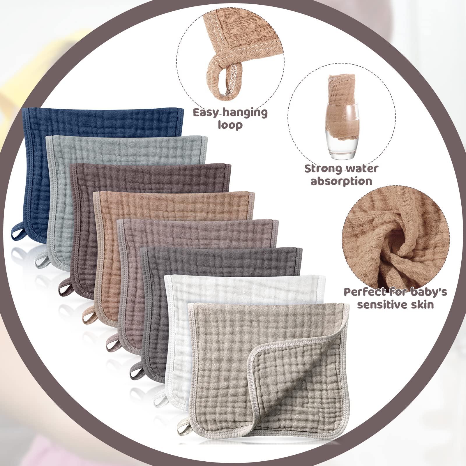 Remagr muslin burp cloths folded 8-pack for easy storage