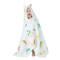 REMASS Dinosaur Two hooded towel with cozy bath hood for gentle warmth.