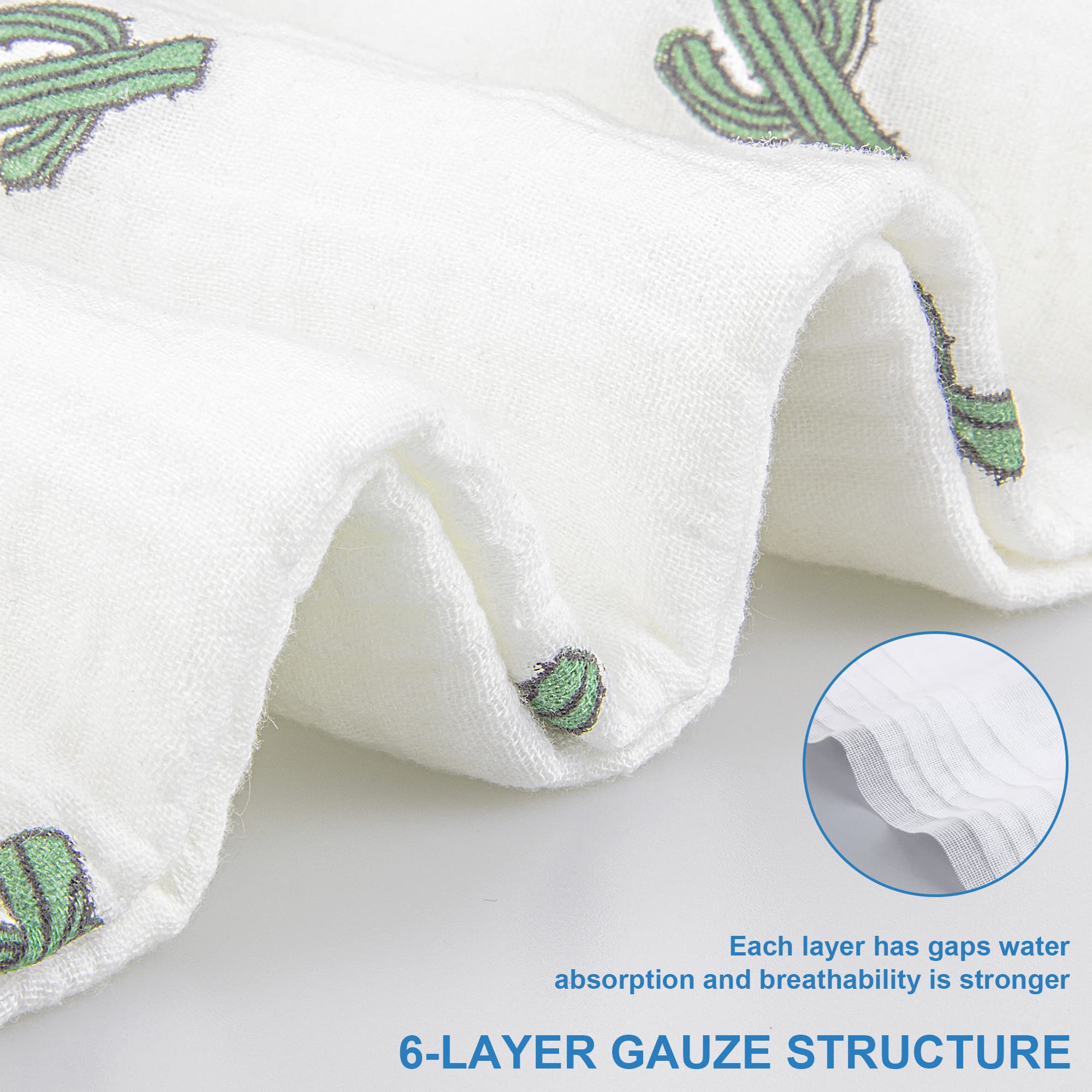REMASS muslin cotton towel features a cactus design for playful bath time.