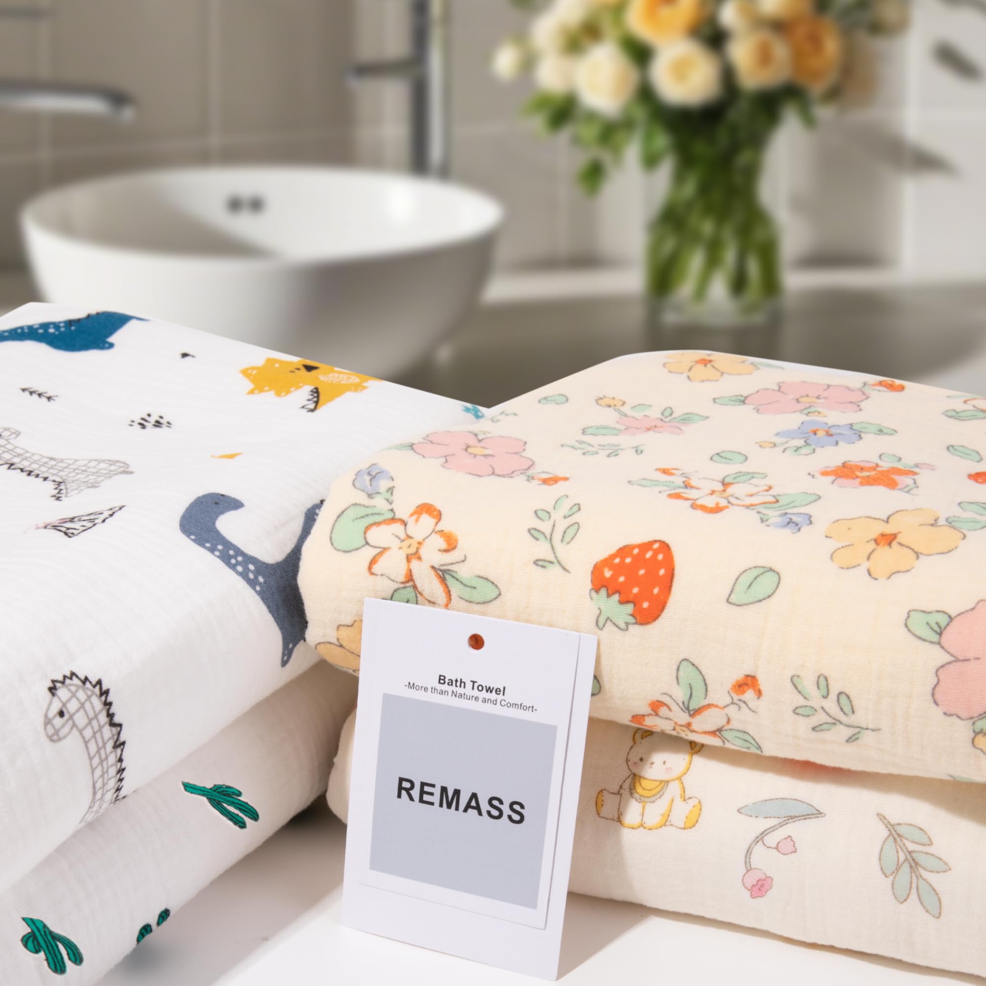 REMASS organic cotton kids towel is gentle on sensitive skin.