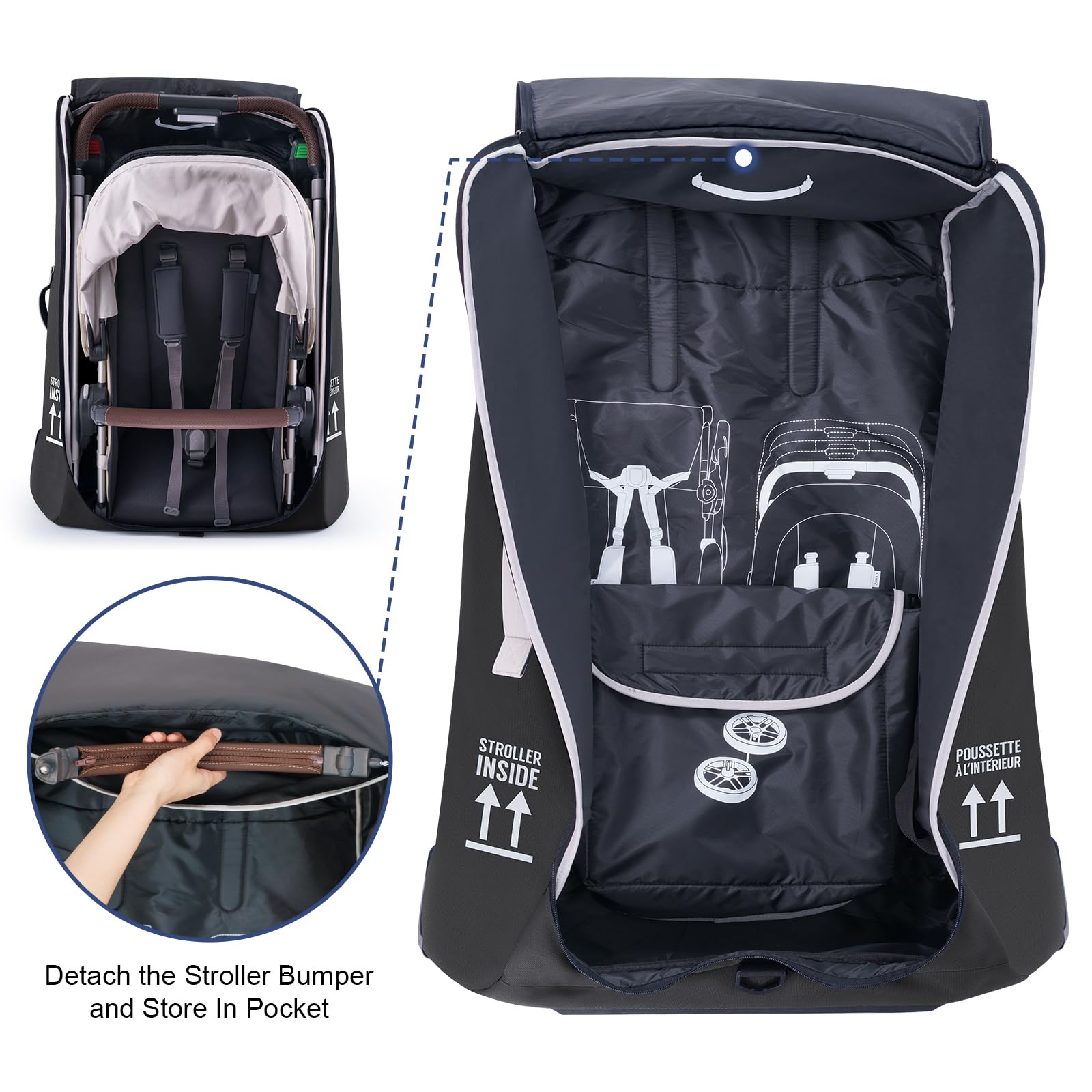 Remeit stroller bag front-luggage-tag pocket aids fast identification at gate.