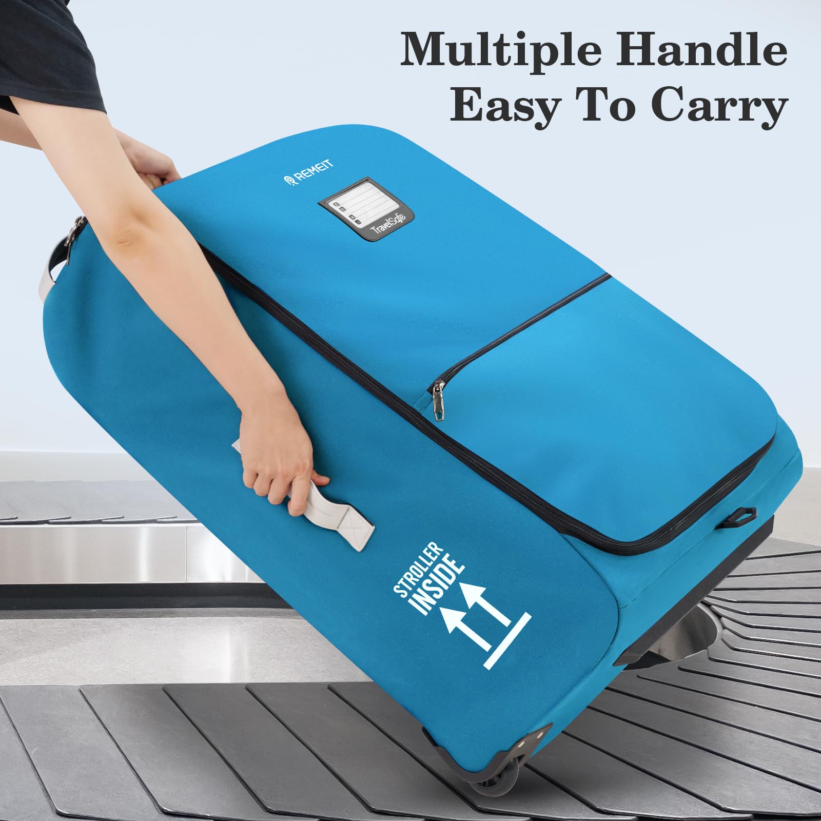 REMEIT stroller bag side-view showcases compact design for small spaces.