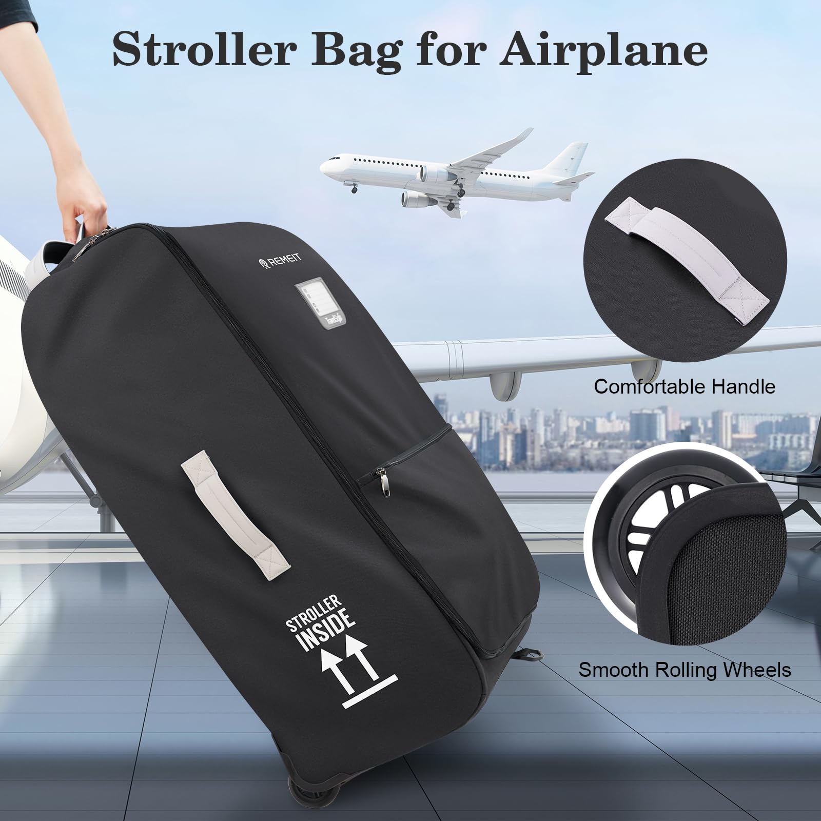 Remeit stroller bag storage-strap keeps it secured when stowed.