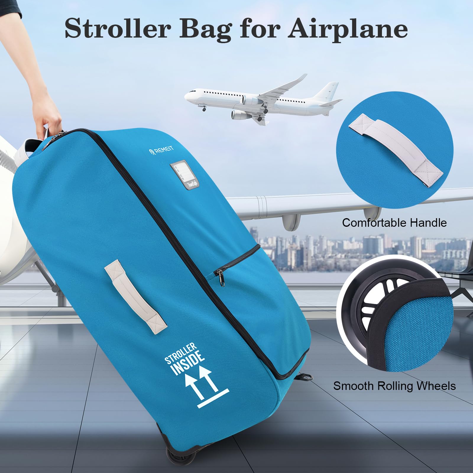 REMEIT stroller bag travel-ease features simplify airport-to-gate transitions.