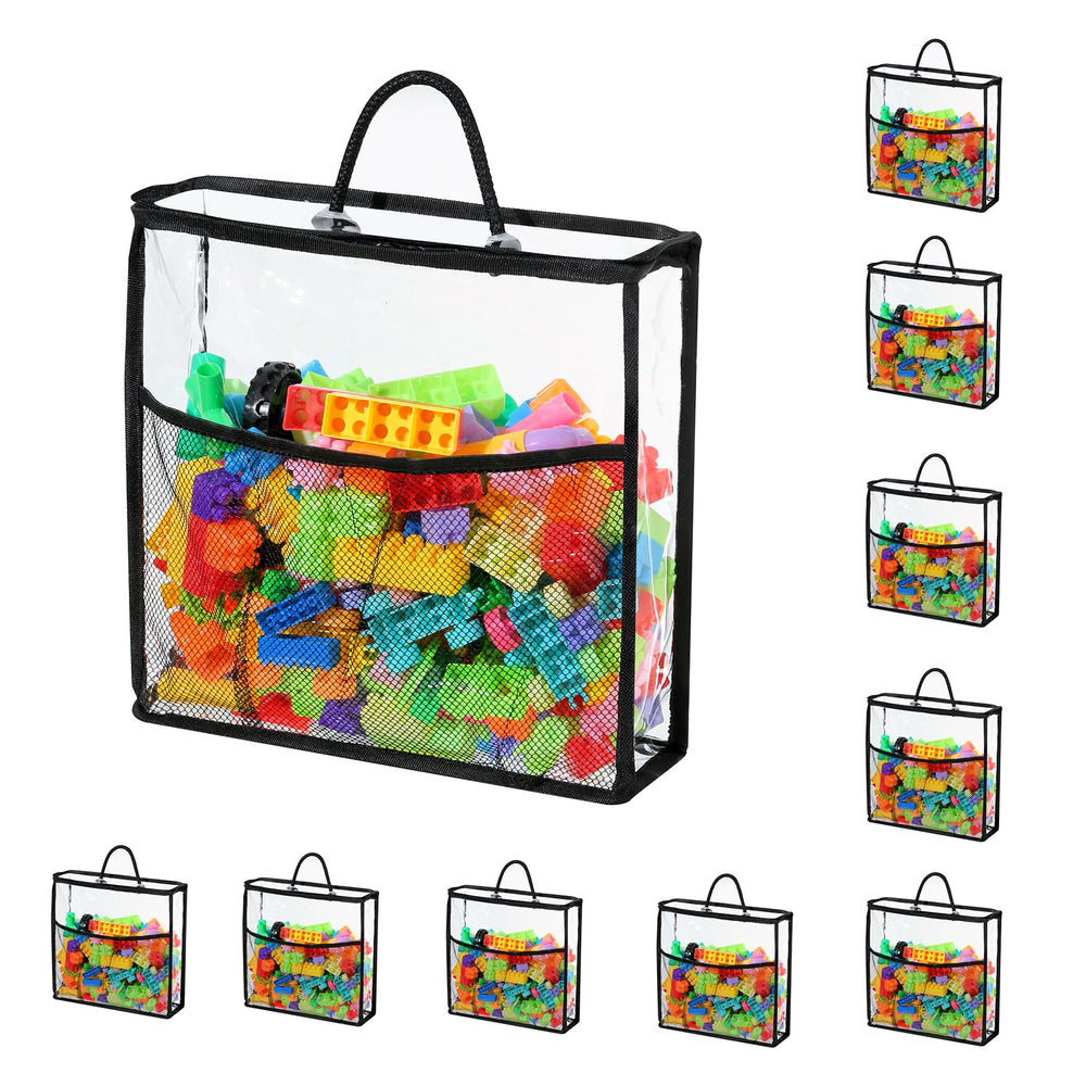 Remittur toy storage bags see-through panels for quick toy identification during playtime.