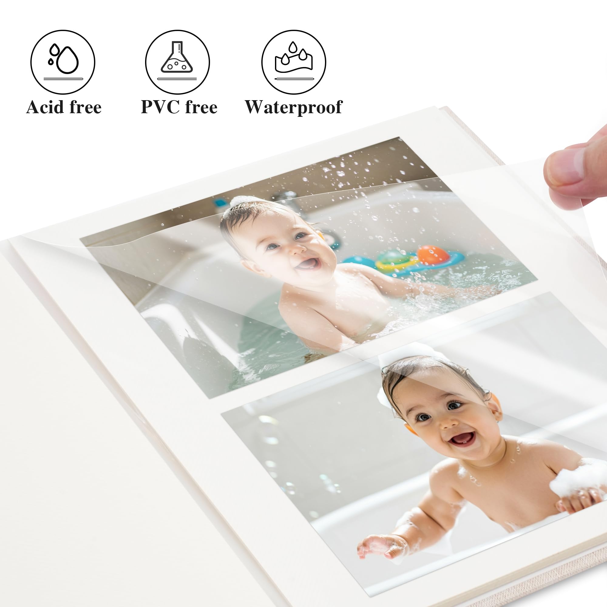 Remowith self-adhesive pages illustrating versatile layouts for photo sizes