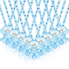Remuuly pacifier necklace elephant blue flatlay, durable acrylic party favor for baby showers