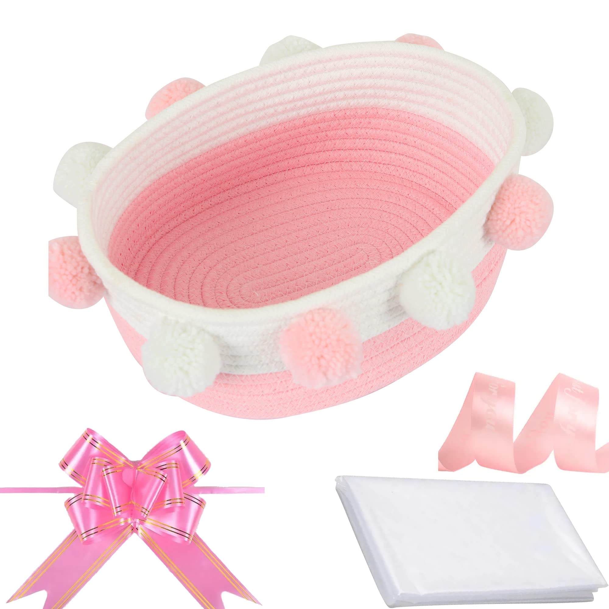 RengaoRise pink-pom-pom-design basket adds cheerful decor and versatile styling.