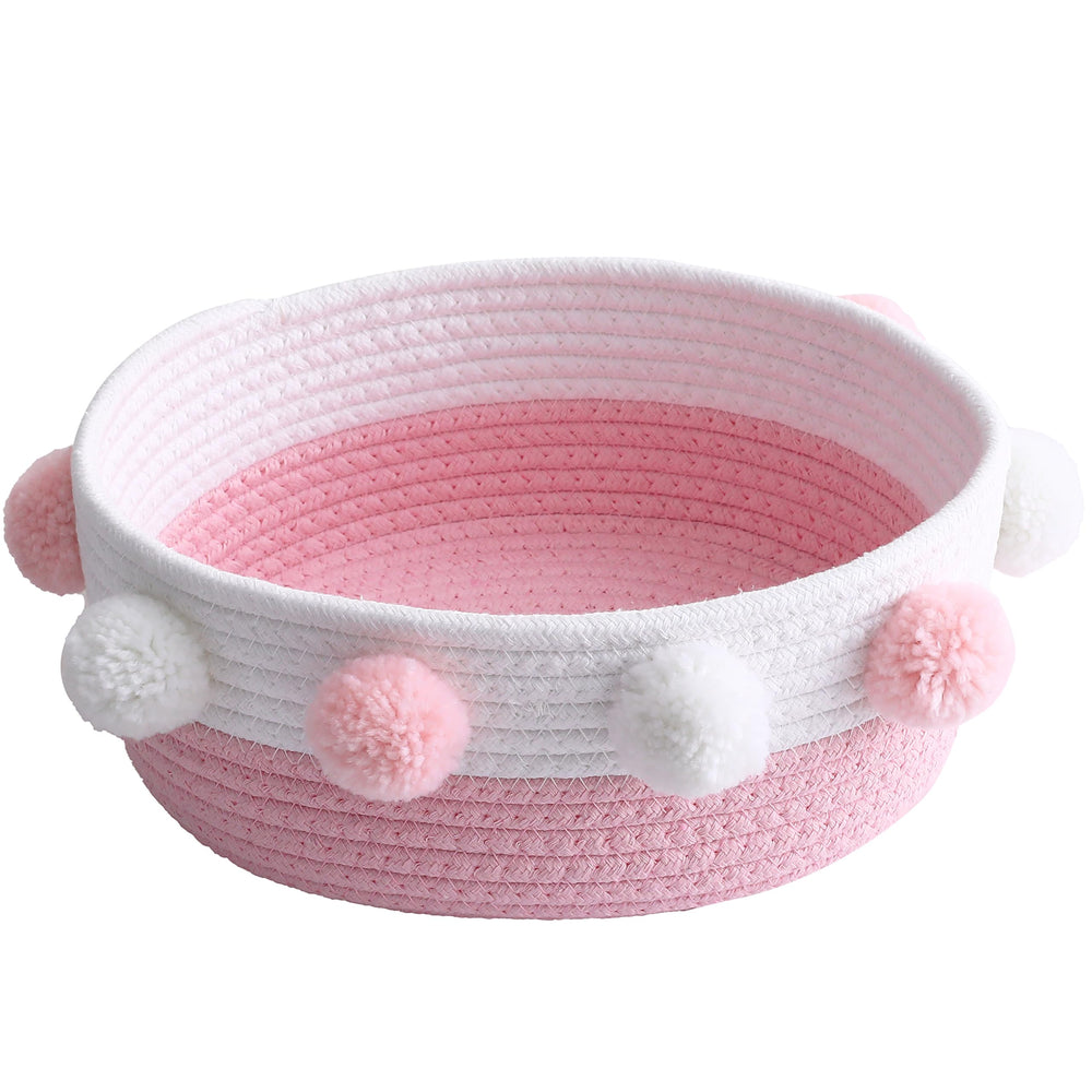RengaoRise small pink basket with pom-pom closeup highlighting playful storage and decor