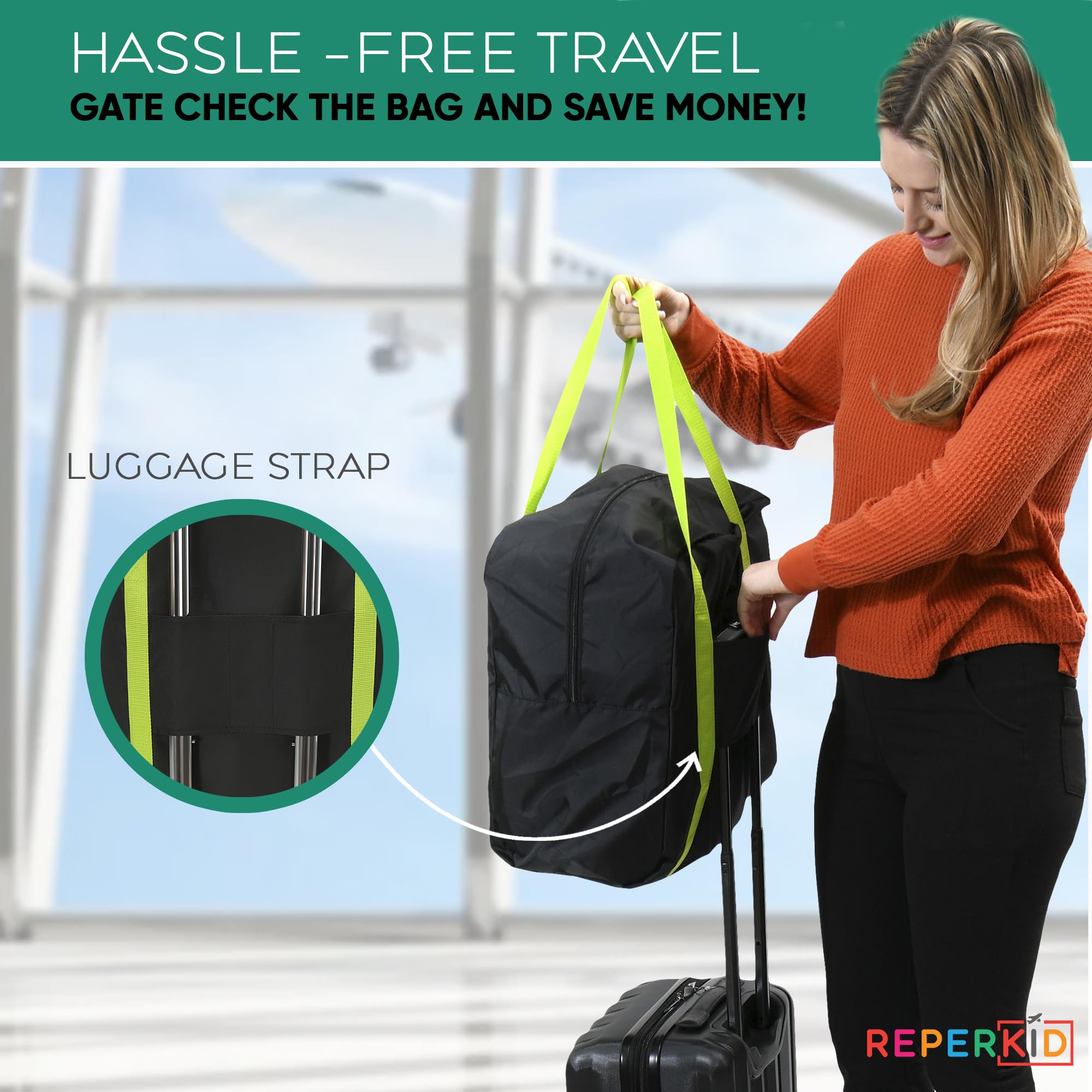 Reperkid booster seat travel bag durable nylon texture closeup