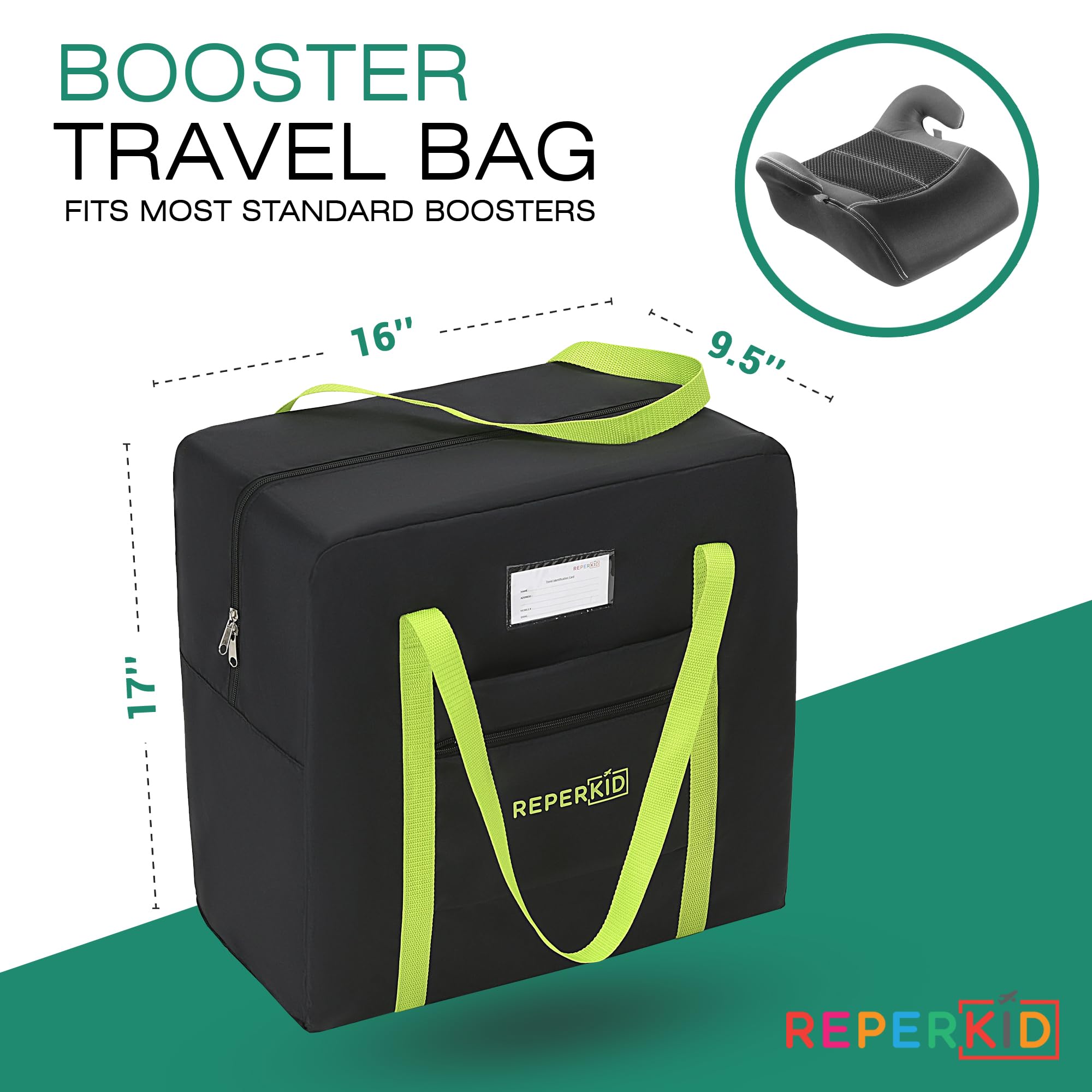 Reperkid booster seat travel bag with luggage strap for easy airport carry