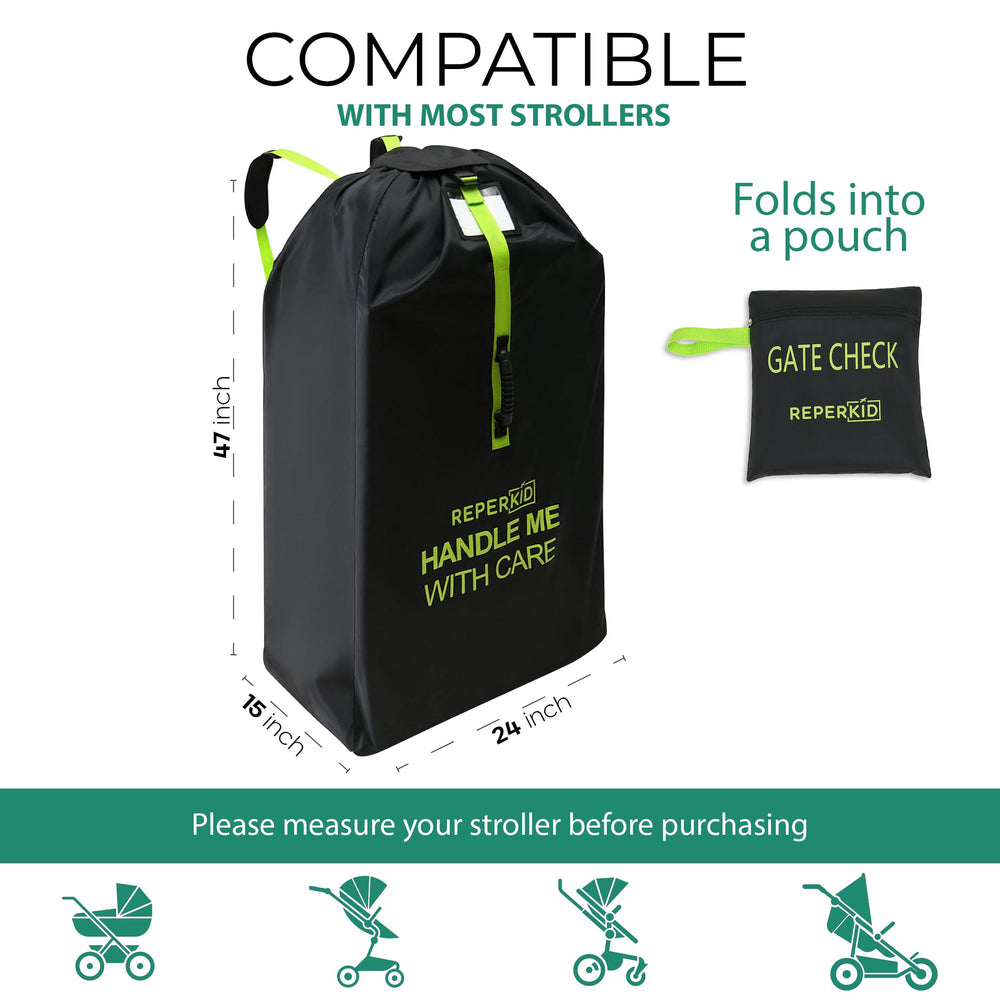 Reperkid stroller bag clip and drawstrings demonstrate secure closure for belongings.