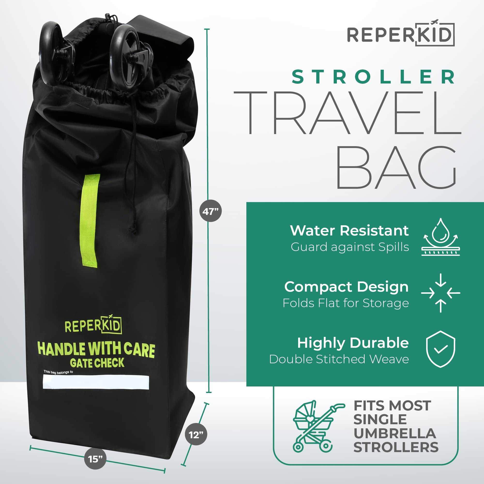 reperkid umbrella stroller bag waterproof material protects gear in rain.