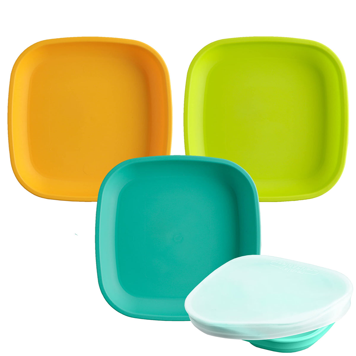 re-play 7-inch flat plate silicone lid aqua – versatile three-pack for meals