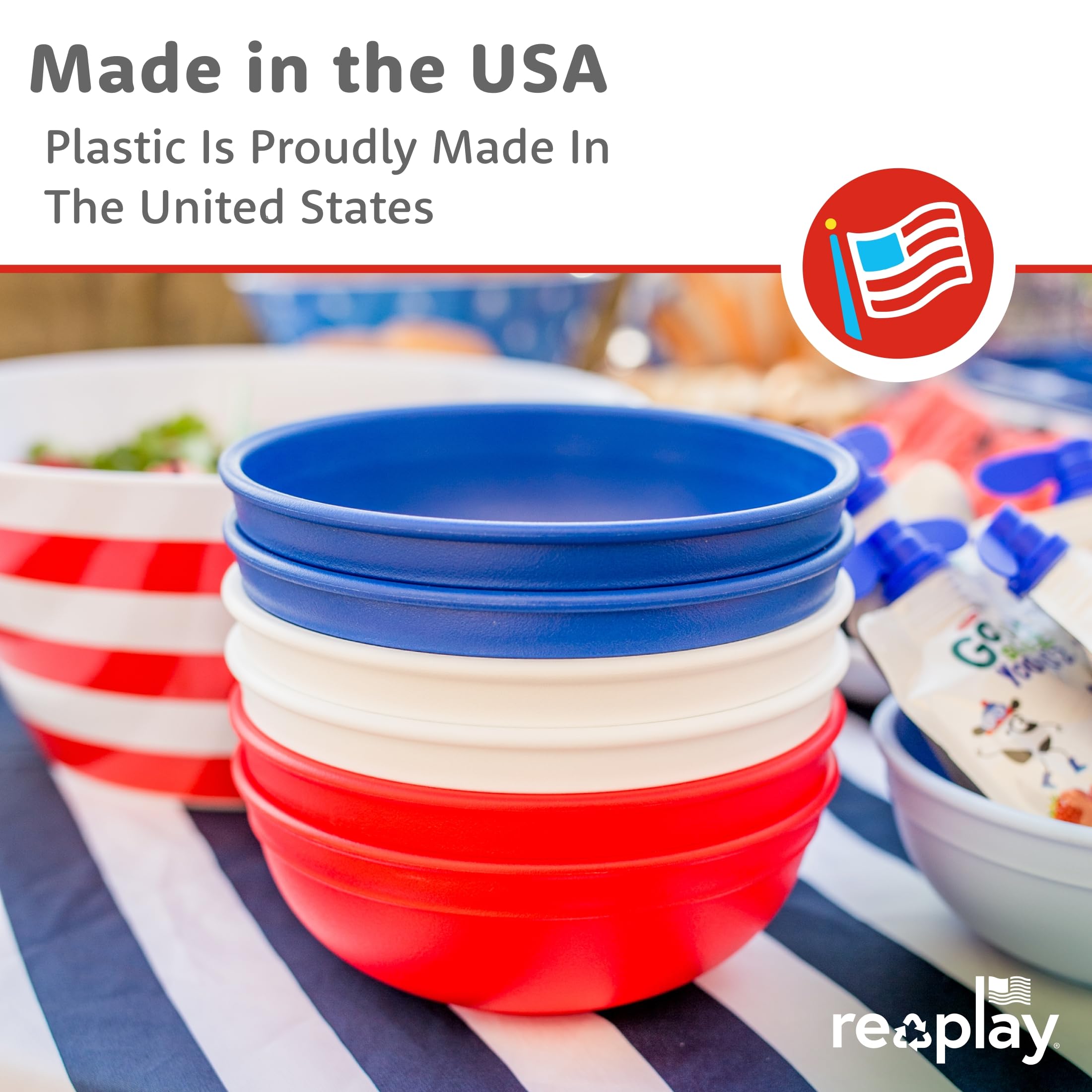 Re-Play dishwasher-safe bowls simplifying after-meal cleanup.