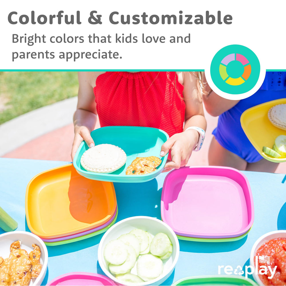 re-play flat plate green – durable kid-friendly design for everyday meals