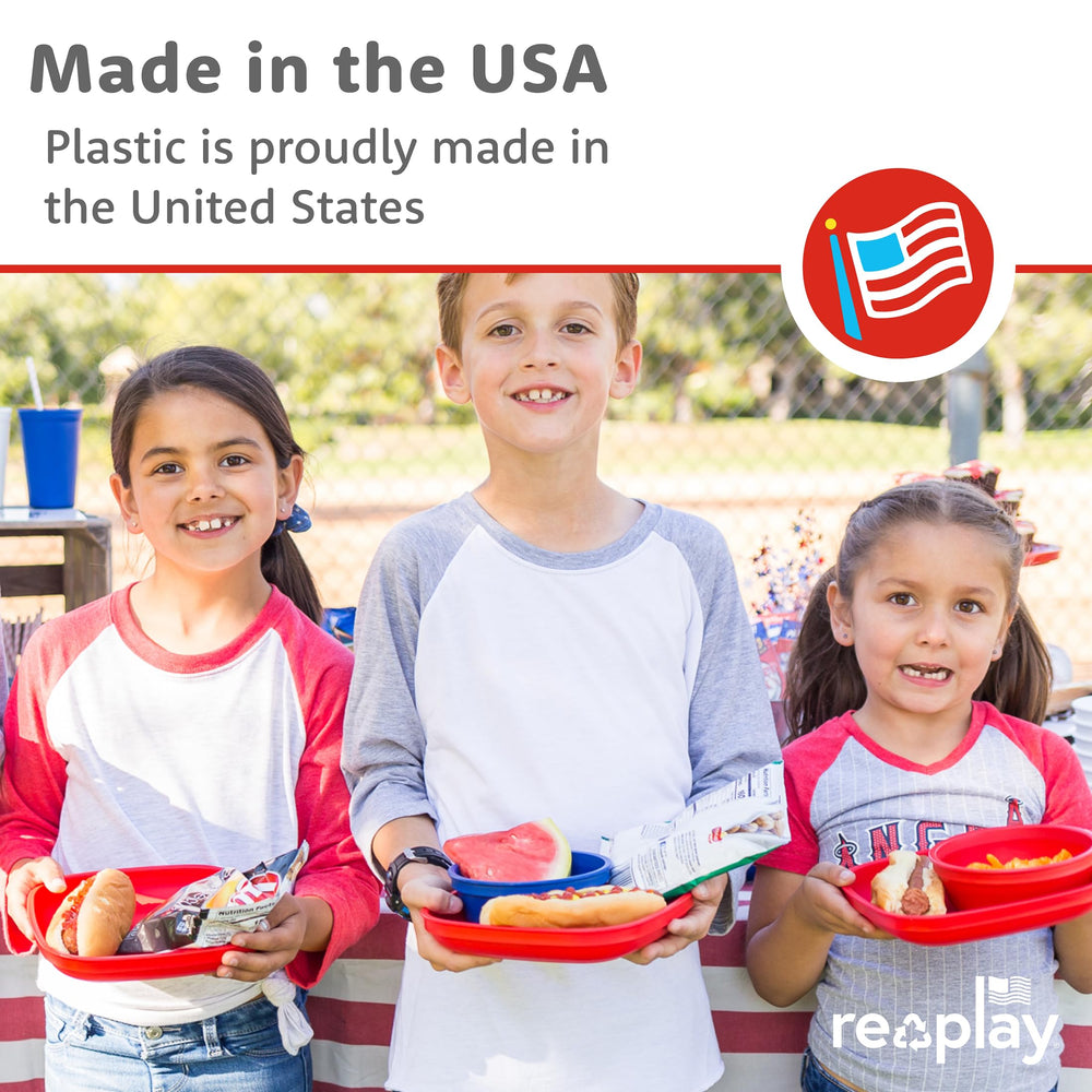 re-play flat plate orange – stackable easy-clean dish for snack time