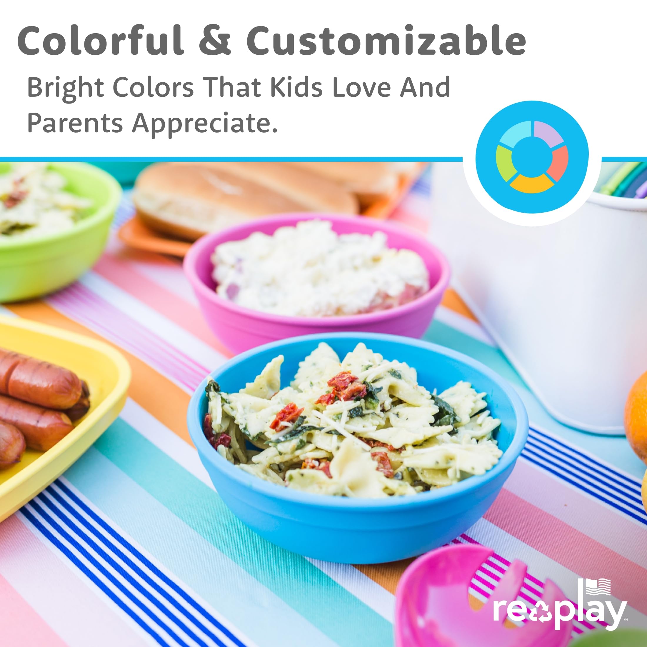 Re-Play kids bowls in blue-green ready for cereals and snacks.
