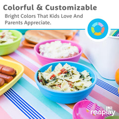 Re-Play kids bowls in blue-green ready for cereals and snacks.