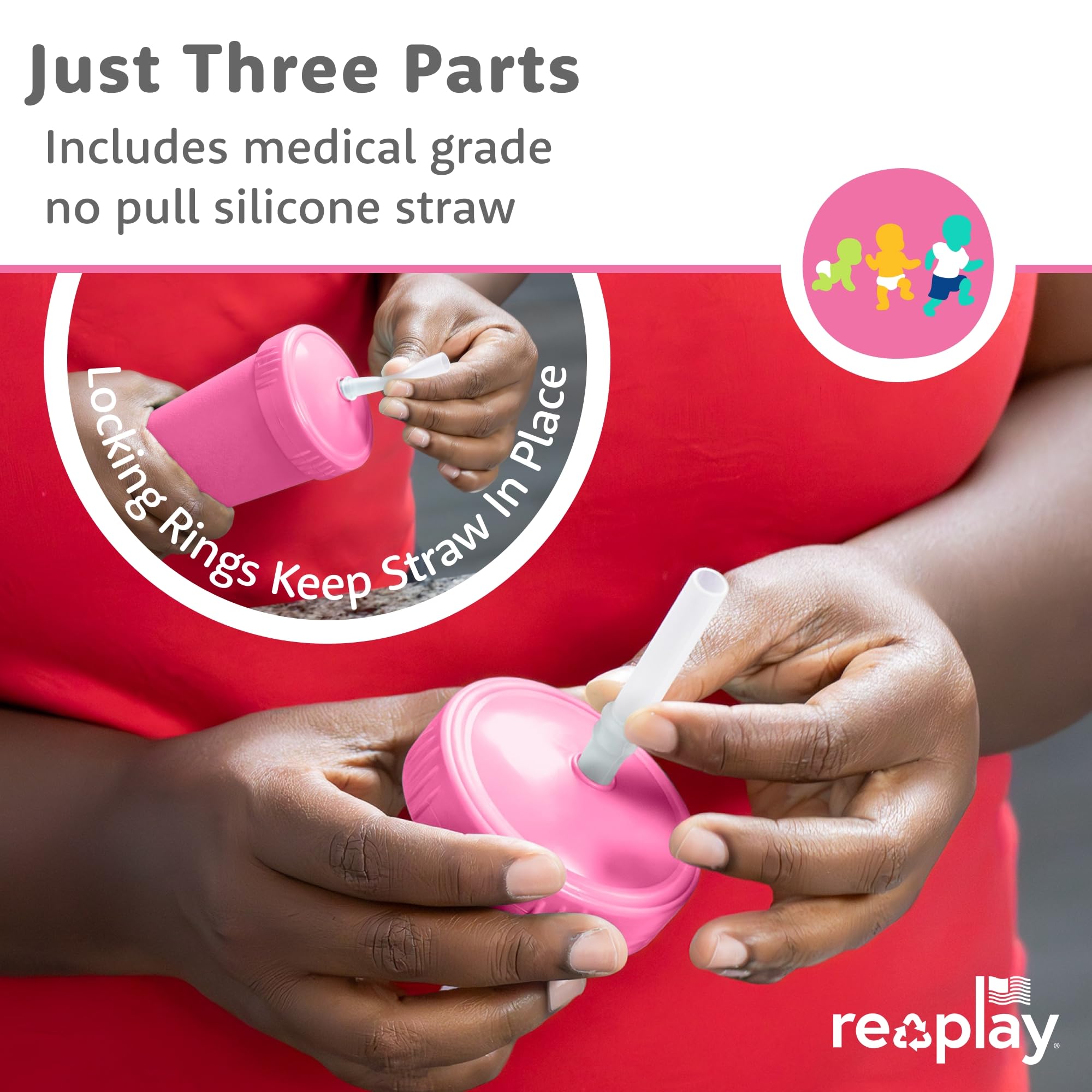 Re-Play Mermaid straw cup with lid off demonstrates easy cleaning.