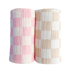 REPRECONF ultra-soft checkered blanket in cream for cozy swaddling and baby comfort