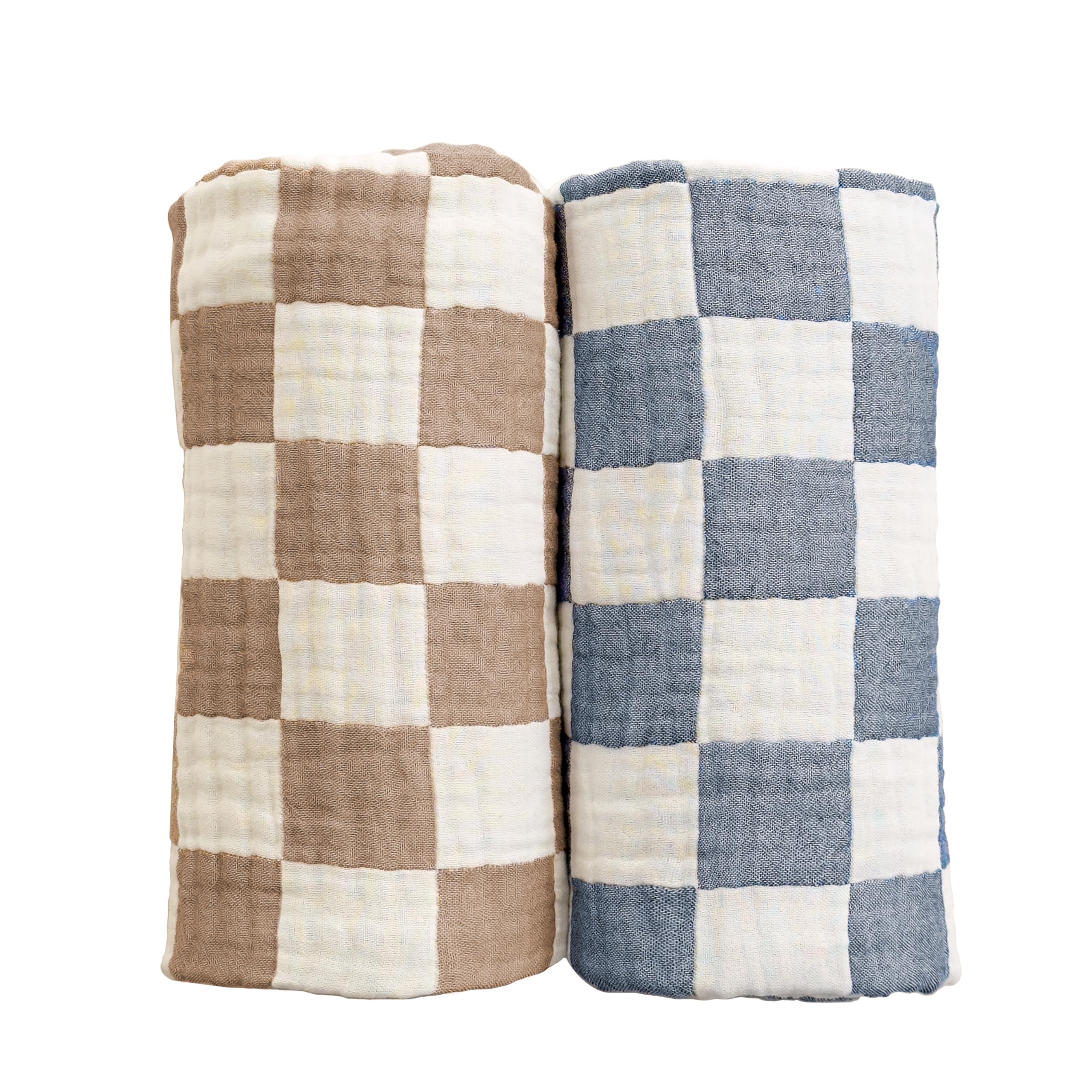 REPRECONF ultra-soft checkered muslin blanket blue 42x42 for cozy swaddling.