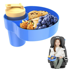 Resptasski car seat snack tray with cup holder for mess-free road trips.