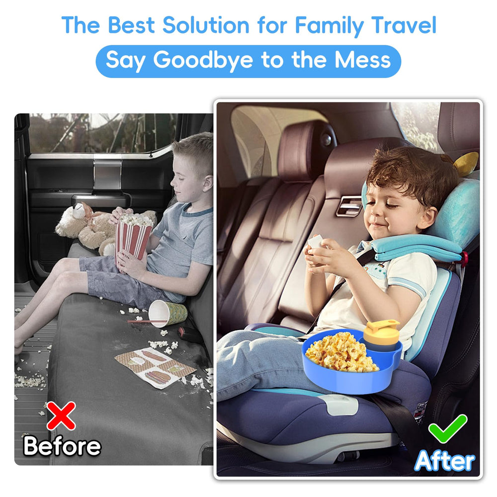 Resptasski travel tray on stroller with adjustable base for easy feeding.