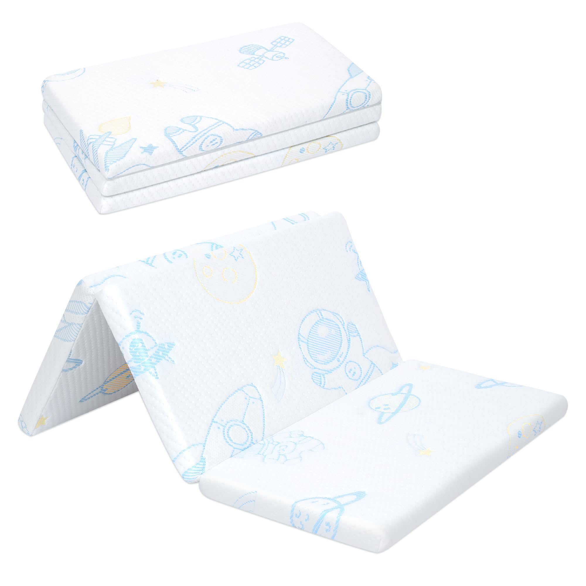 Ressainic Pack and Play mattress assembled for cozy crib setup and playtime