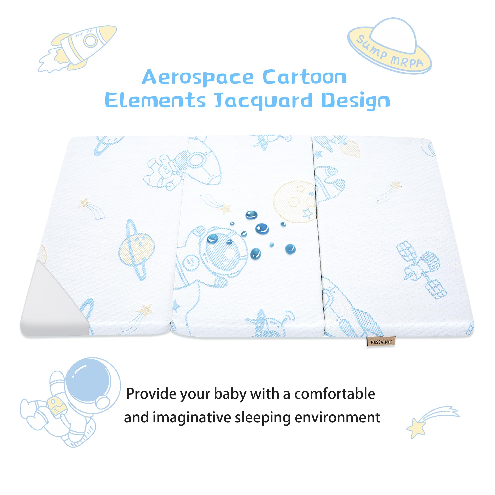 Ressainic Pack and Play mattress cover close-up showing soft fabric texture