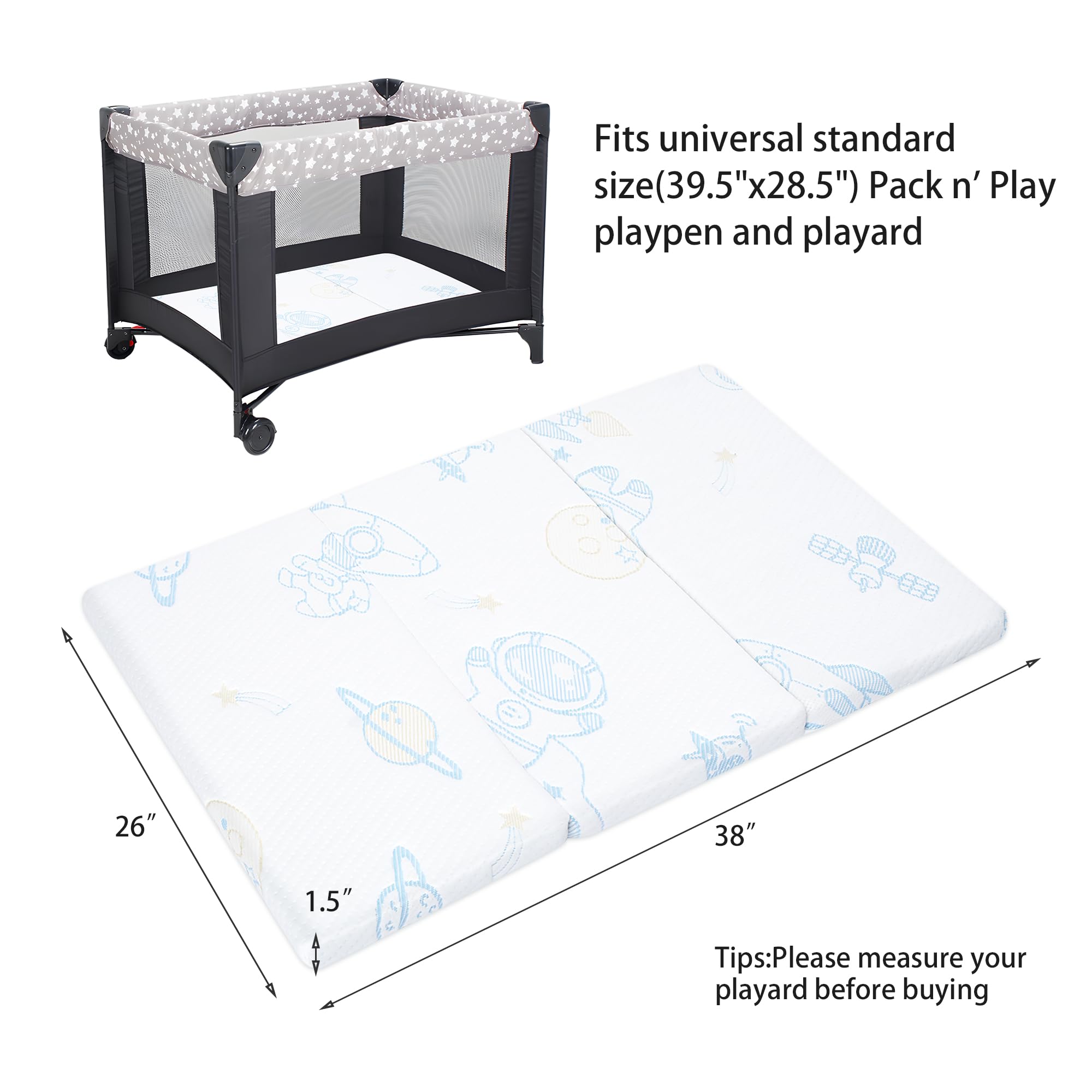 Ressainic Pack and Play mattress folded in tri-fold position for travel