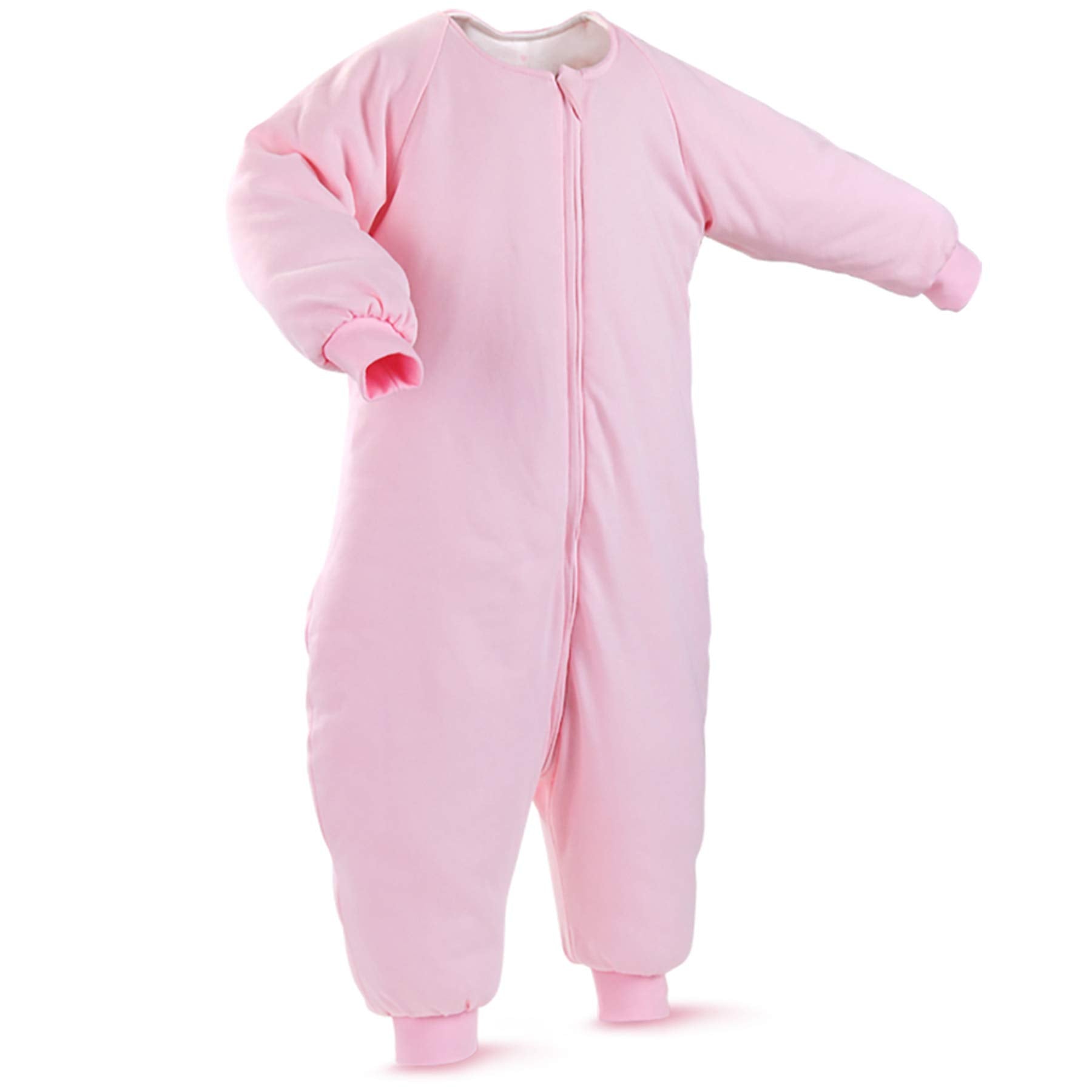 RESTCLOUD pink open legs sleep bag enables toddler movement while staying warm.
