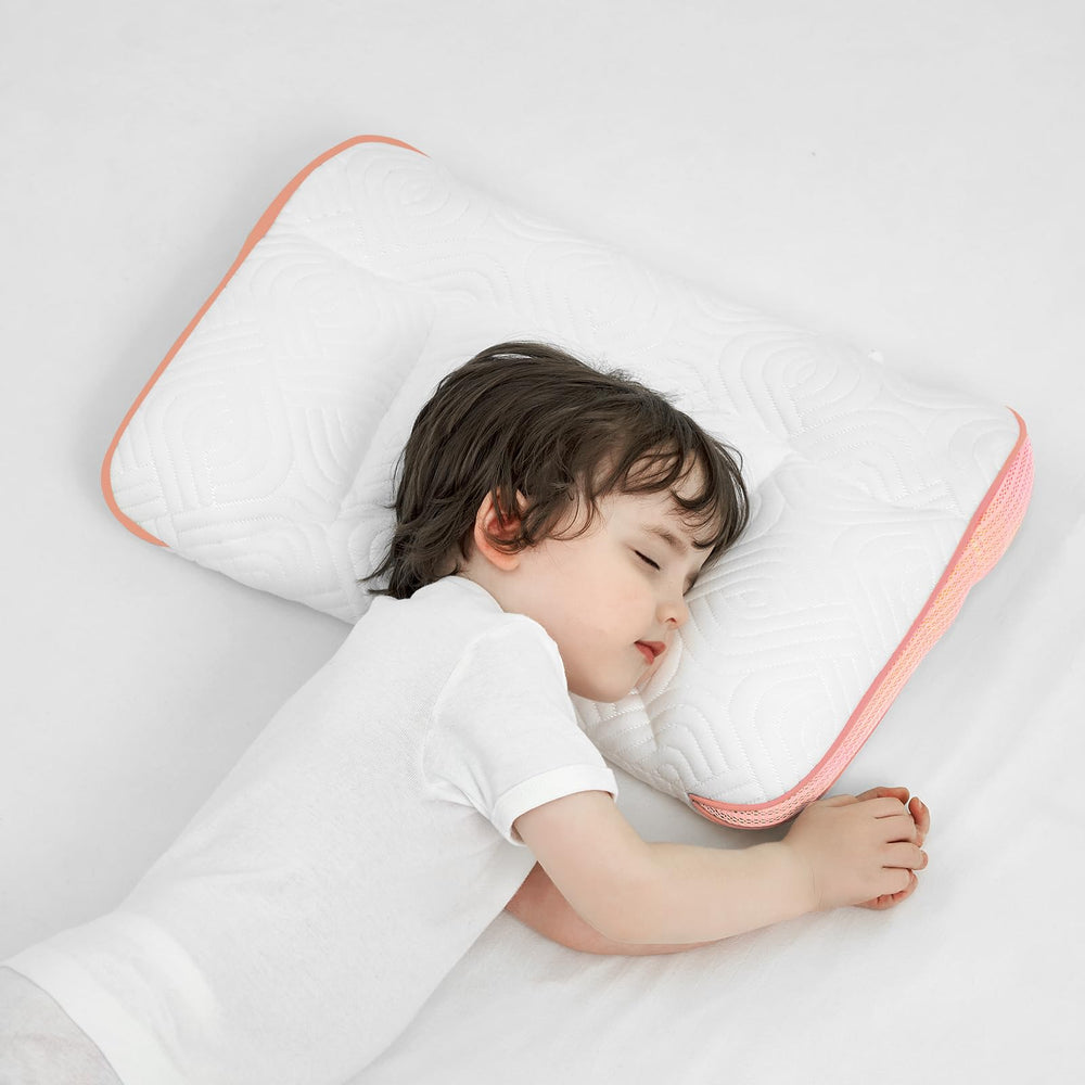 RESTIRY toddler pillow pink front view shows compact size for 2-6 year olds